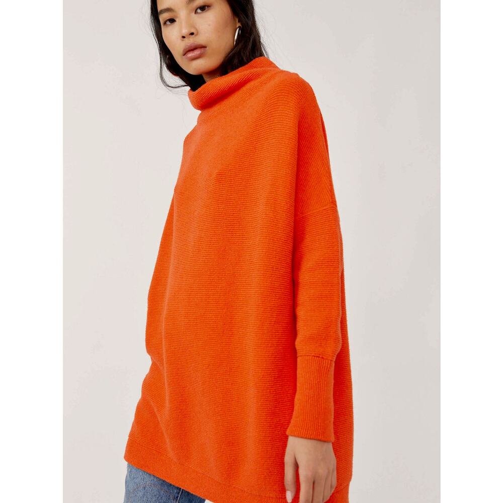 Free People Ottoman Slouchy Tunic Sweater Orange Oversized Boho